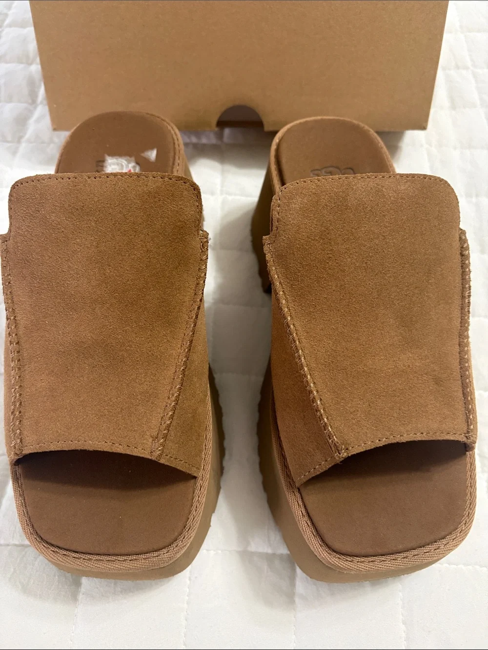 UGG Chestnut Suede Platform Slide Mules